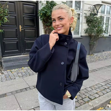 Women’s Short Jacket with Stand Collar and Button Closure-Jacket for women-CaldwellVoss