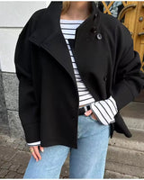 Women’s Short Jacket with Stand Collar and Button Closure-Jacket for women-CaldwellVoss