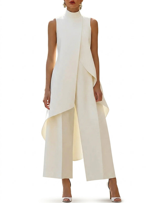 Women’s Sleeveless Mock Neck Tunic and Wide Leg Trouser Set-Sets for women-CaldwellVoss