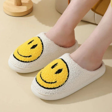 Women’s Smiley Face Fuzzy Slippers-Footwear for women-CaldwellVoss