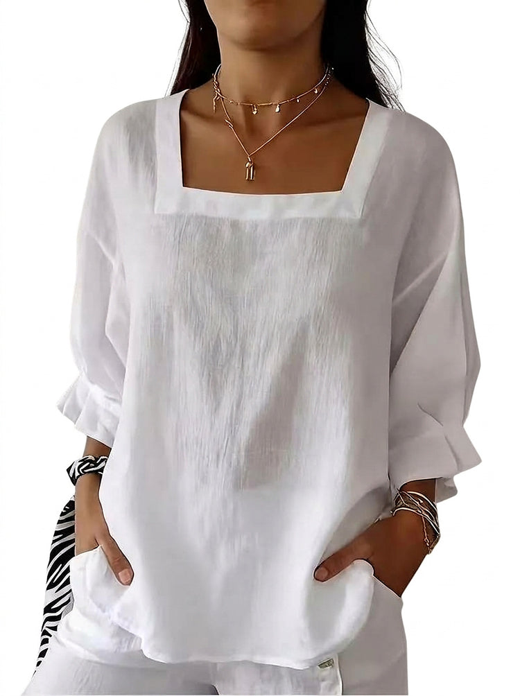 Women’s Square Neck Blouse with Ruffled Sleeves-Blouses for women-CaldwellVoss