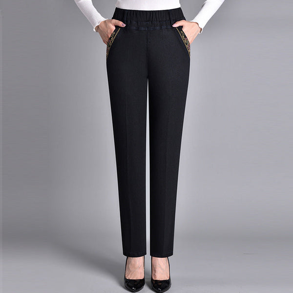 Women’s Straight Leg Trousers with Elastic Waistband-Pants for Women-CaldwellVoss