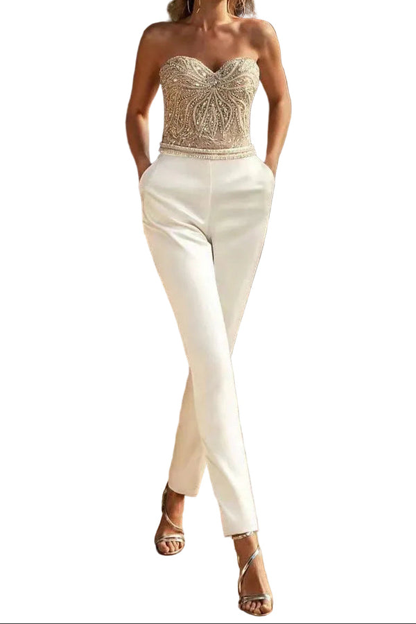Women’s Strapless Structured Bodice Jumpsuit with Straight Leg Trousers-Jumpsuits for women-CaldwellVoss