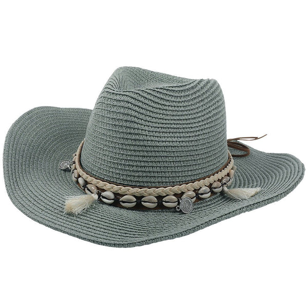 Women’s Straw Cowboy Hat with Shell Band-Accessories for Women-CaldwellVoss