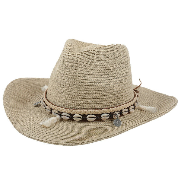 Women’s Straw Cowboy Hat with Shell Band-Accessories for Women-CaldwellVoss