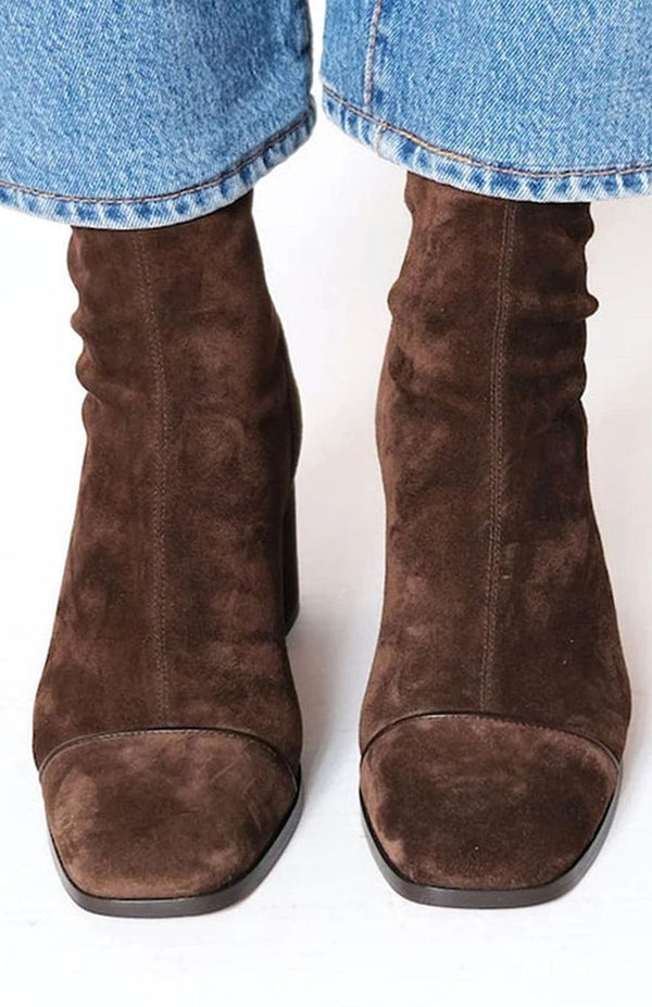 Women’s Suede Ankle Boots with Block Heel-Footwear for women-CaldwellVoss