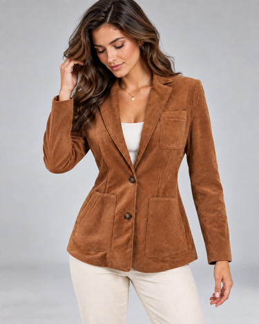 Women’s Suede Blazer with Patch Pockets-Blazers for women-CaldwellVoss