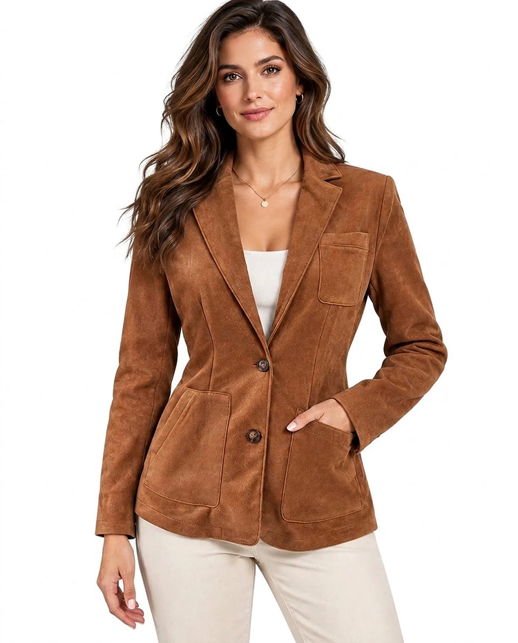 Women’s Suede Blazer with Patch Pockets-Blazers for women-CaldwellVoss