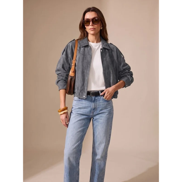 Women’s Suede Bomber Jacket with Zip and Button Closure-Jacket for women-CaldwellVoss