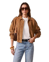 Women’s Suede Bomber Jacket with Zip and Button Closure-Jacket for women-CaldwellVoss