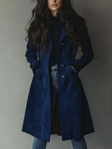 Women’s Suede Trench Coat with Button Front-Coats for women-CaldwellVoss