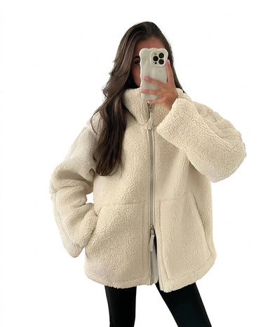 Women’s Teddy Fleece Bomber Jacket with Stand Collar-Jacket for women-CaldwellVoss