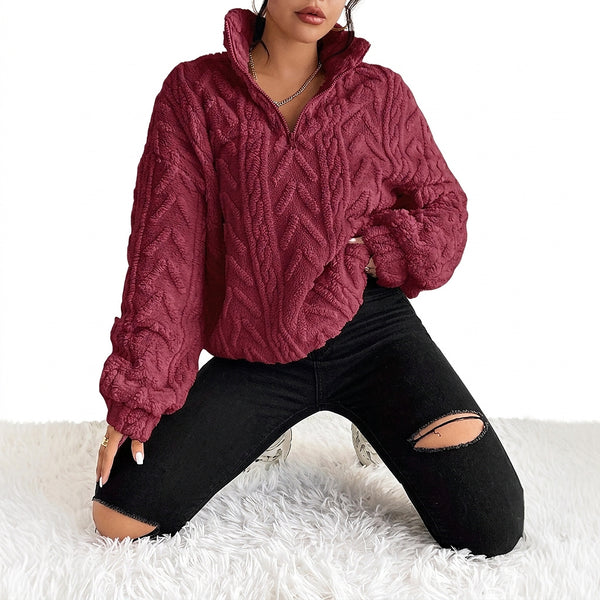 Women’s Textured Fleece Quarter Zip Pullover-Sweaters for Women-CaldwellVoss