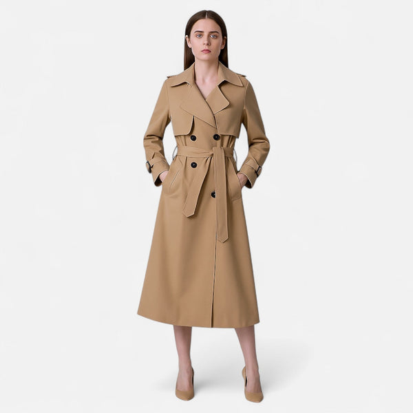 Women's Trench Coat with Belt and Buckles-Coats for Women-CaldwellVoss