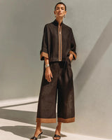 Women’s Two-Piece Set with Zip-Front Top and Wide-Leg Trousers-Sets for women-CaldwellVoss