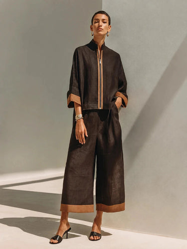 Women’s Two-Piece Set with Zip-Front Top and Wide-Leg Trousers-Sets for women-CaldwellVoss