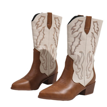 Women’s Two-Tone Western Cowboy Boots-Footwear for women-CaldwellVoss