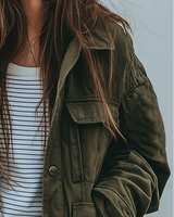 Women’s Utility Jacket with Flap Pockets and Button Closure-Jacket for women-CaldwellVoss