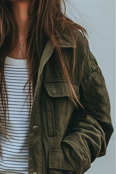 Women’s Utility Jacket with Flap Pockets and Button Closure-Jacket for women-CaldwellVoss