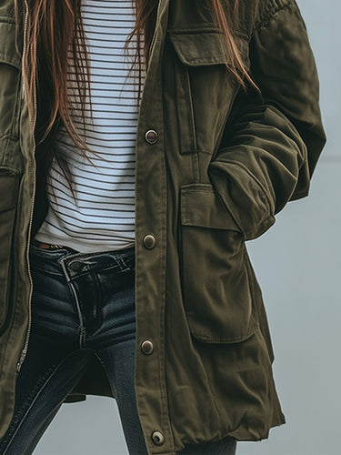 Women’s Utility Jacket with Flap Pockets and Button Closure-Jacket for women-CaldwellVoss