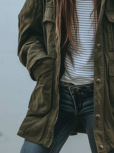 Women’s Utility Jacket with Flap Pockets and Button Closure-Jacket for women-CaldwellVoss