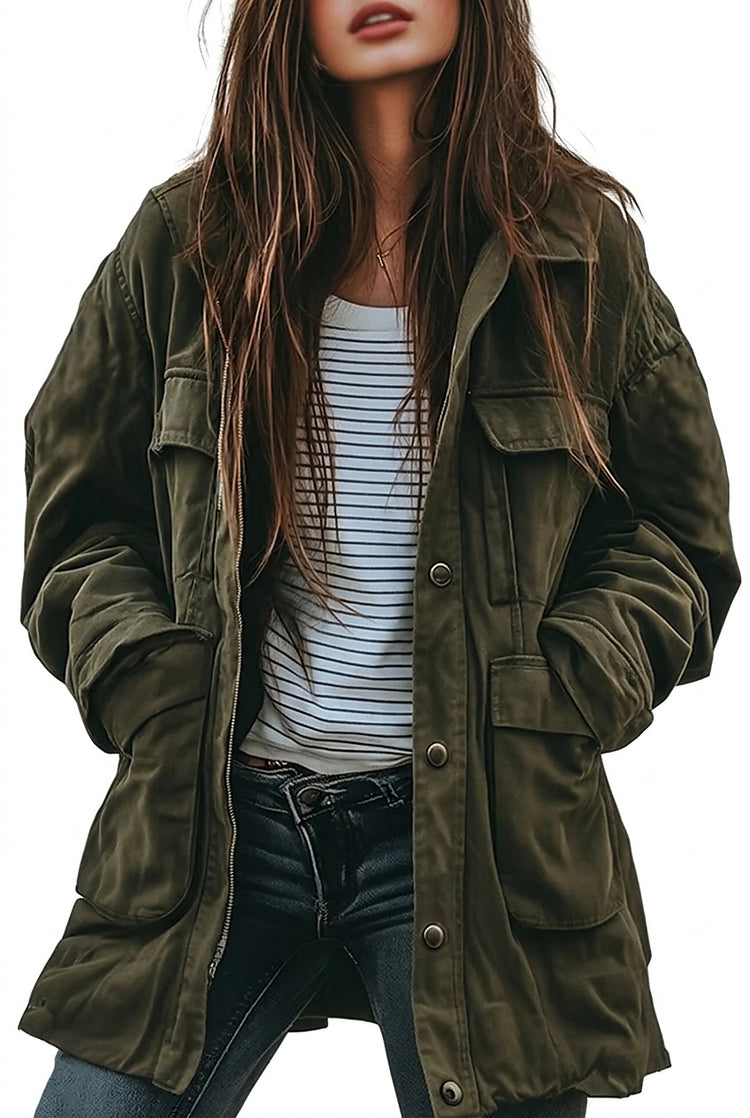 Women’s Utility Jacket with Flap Pockets and Button Closure-Jacket for women-CaldwellVoss