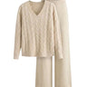 Women’s V-Neck Cable Knit Sweater and Wide Leg Pants Set-Sets for women-CaldwellVoss