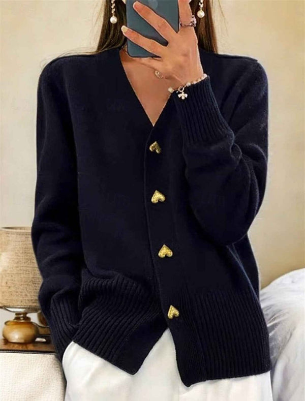 Women’s V-Neck Knit Cardigan with Heart Buttons-Cardigan for women-CaldwellVoss