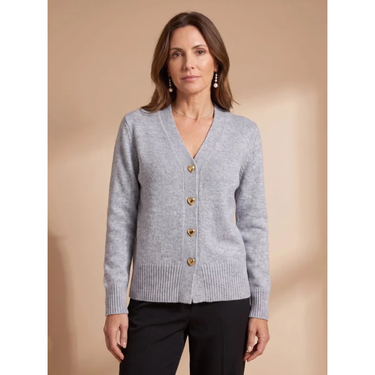 Women’s V-Neck Knit Cardigan with Heart Buttons-Cardigans for women-CaldwellVoss