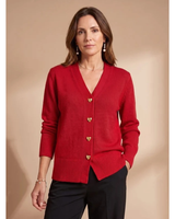 Women’s V-Neck Knit Cardigan with Heart Buttons-Cardigans for women-CaldwellVoss