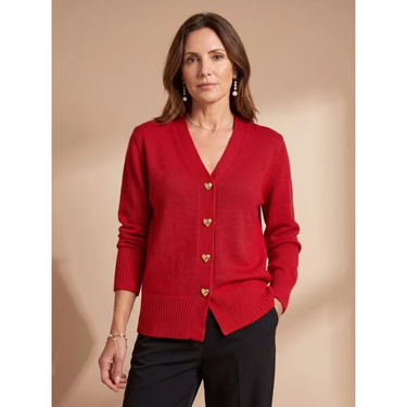 Women’s V-Neck Knit Cardigan with Heart Buttons-Cardigans for women-CaldwellVoss