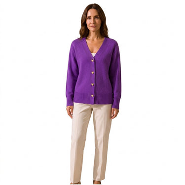 Women’s V-Neck Knit Cardigan with Heart Buttons-Cardigans for women-CaldwellVoss