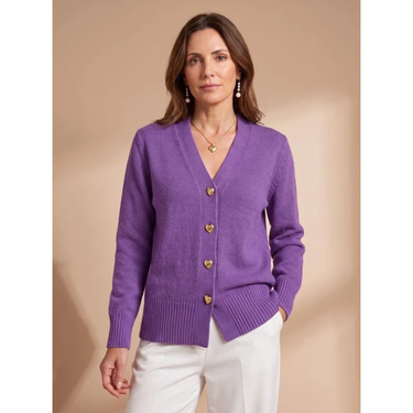 Women’s V-Neck Knit Cardigan with Heart Buttons-Cardigans for women-CaldwellVoss