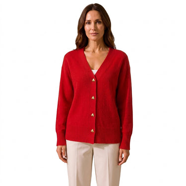 Women’s V-Neck Knit Cardigan with Heart Buttons-Cardigans for women-CaldwellVoss