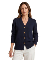 Women’s V-Neck Knit Cardigan with Heart Buttons-Cardigans for women-CaldwellVoss