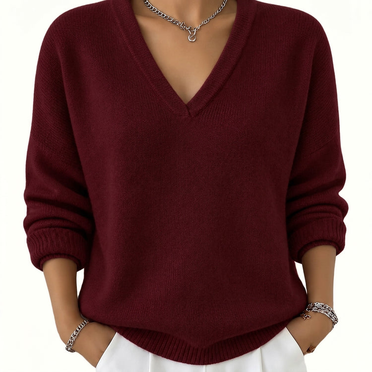 Women’s V-Neck Long Sleeve Knit Pullover-Sweaters for Women-CaldwellVoss
