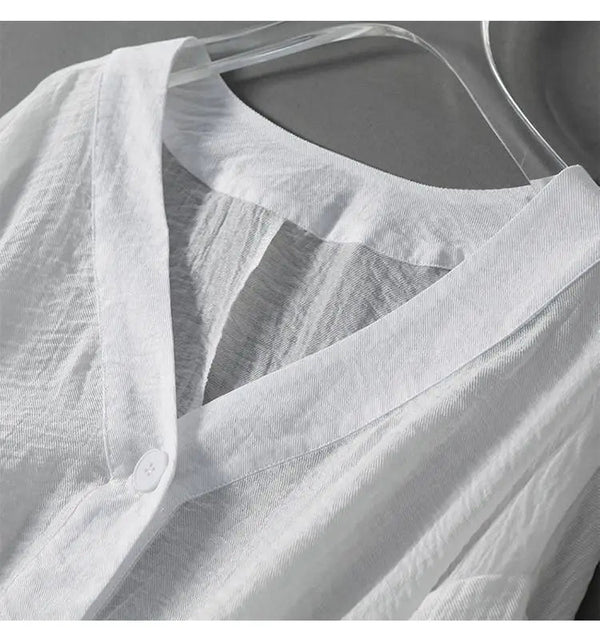 Women's V-Neck Textured Button Blouse-Blouses for women-CaldwellVoss