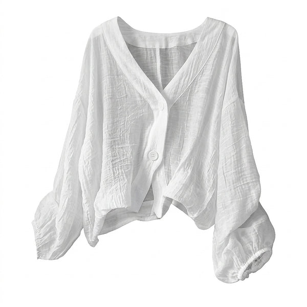 Women's V-Neck Textured Button Blouse-Blouses for women-CaldwellVoss