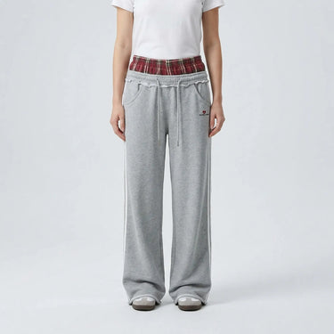Women’s Wide Leg Joggers with Plaid Waistband-Pants for Women-CaldwellVoss