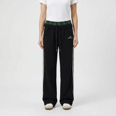 Women’s Wide Leg Joggers with Plaid Waistband-Pants for Women-CaldwellVoss