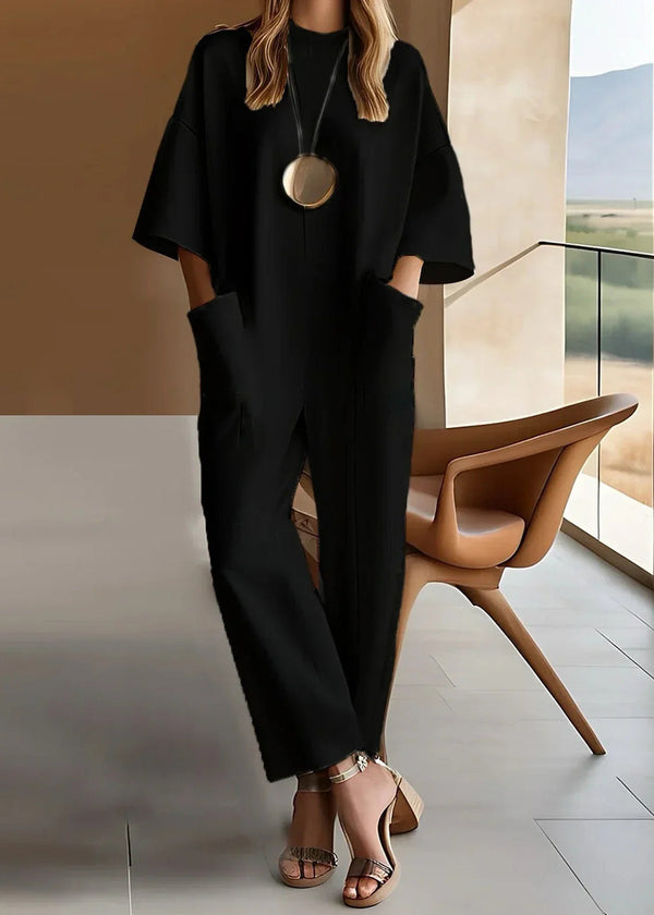 Women’s Wide Leg Jumpsuit with Crew Neck-Jumpsuits for women-CaldwellVoss