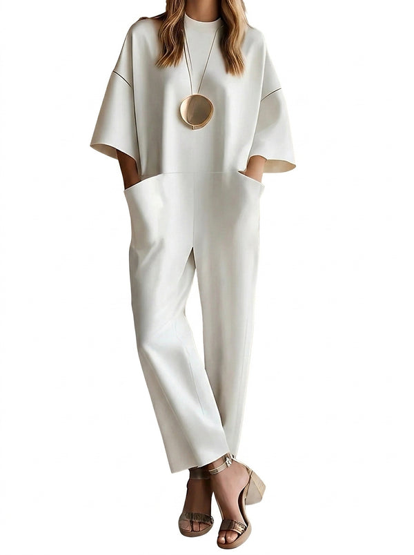 Women’s Wide Leg Jumpsuit with Crew Neck-Jumpsuits for women-CaldwellVoss