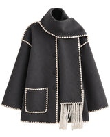 Women’s Wool Blend Cape Coat with Button Front-Coats for women-CaldwellVoss