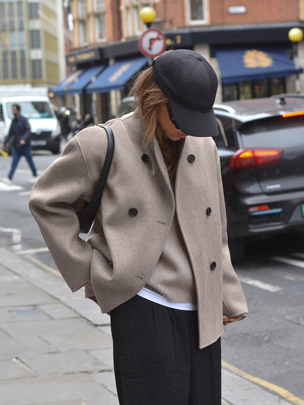 Women’s Wool Blend Peacoat with Stand Collar-Coats for women-CaldwellVoss