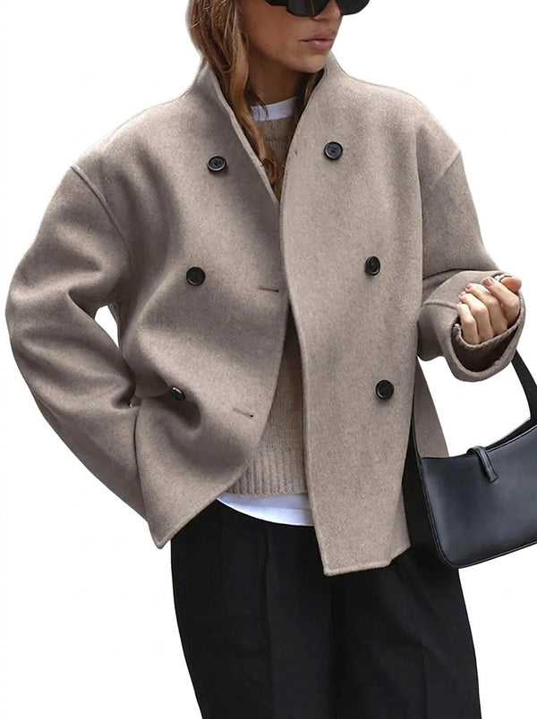 Women’s Wool Blend Peacoat with Stand Collar-Coats for women-CaldwellVoss